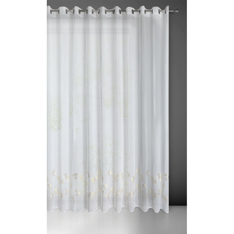 Sugarbush Sheer Curtain Single Panel, 250cm H x 300cm W, White/Gold