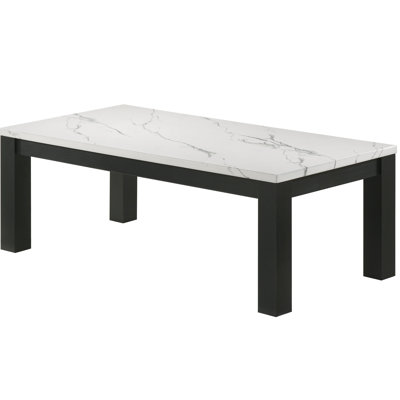 Table basse contemporaine en faux marbre blanc et tables de bout noires contemporaines: style