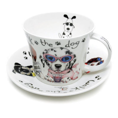 Tasse à thé & soucoupe en porcelaine chiens à la mode pour animaux déjeuner Warnock