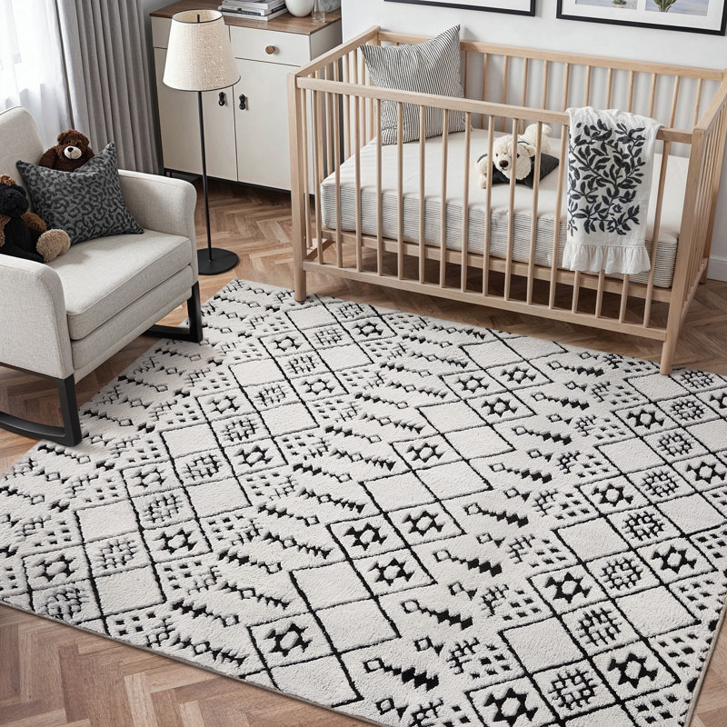 Tapis à motif géométrique noir Zephyr Weave, Rectangle 4pi x 6 pi, Noir