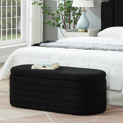 Banc de rangement moderne avec repose-pieds ovale, banc de rangement rembourré en tissu Teddy Boucle Teddy