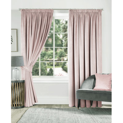 Velour Fully Lined Pencil Pleat Room Darkening Curtains