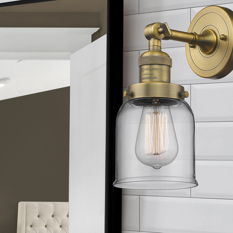 Applique murale 1 lumière 8 po Bell, Ampoule à DEL rétro de 6 watts, Clair, Laiton brossé