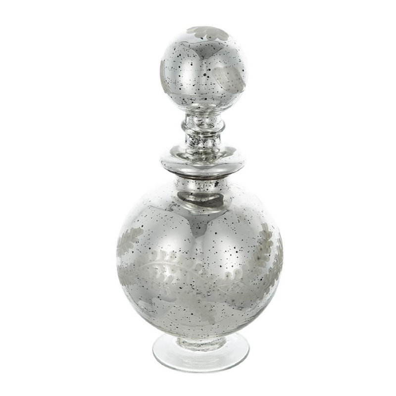 Antique Silver Etched Glass Decorative Jar with Lid