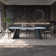 Luxury Rectangle Dining Table - Snow Mountain Durable Stone Surface with Gunmetal Base