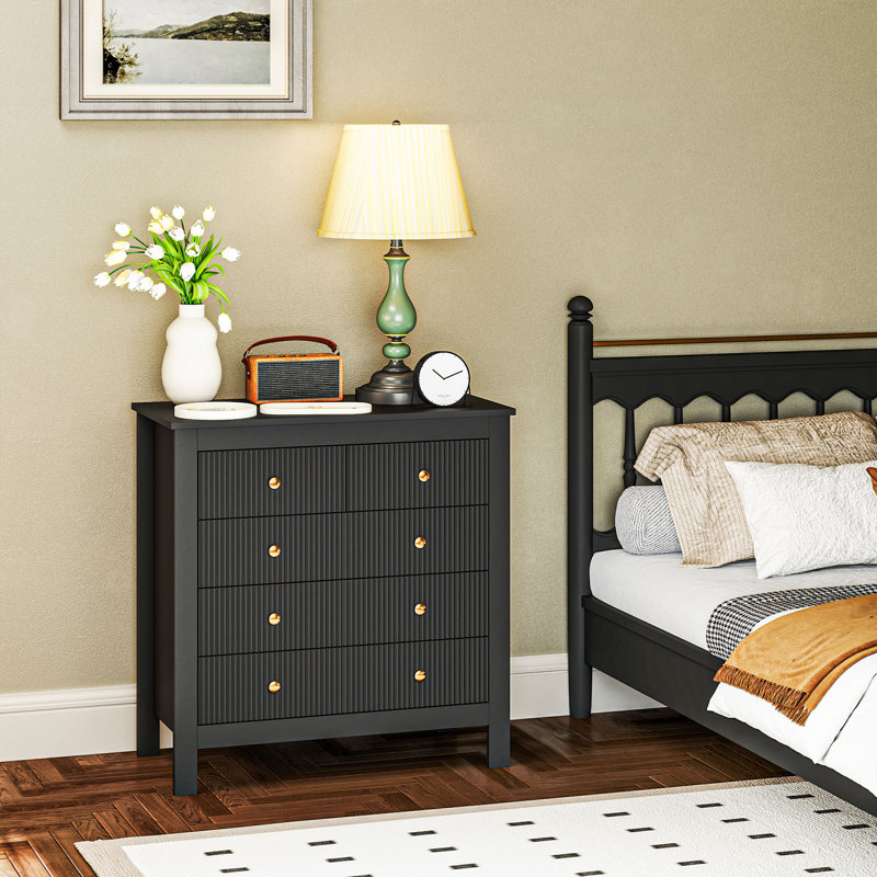 Sreyas 79cm W 5 - Drawer Chest of Drawers, Black
