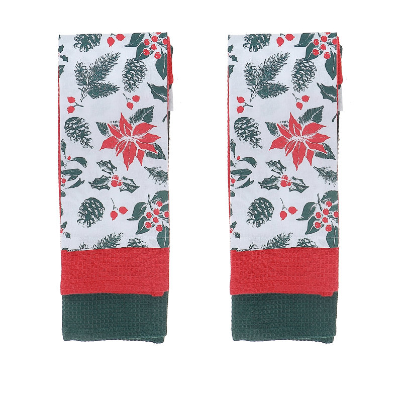 Dish Cloth (Set Of 3 Pcs) (Mistletoe Poinsettia) - Set Of 2