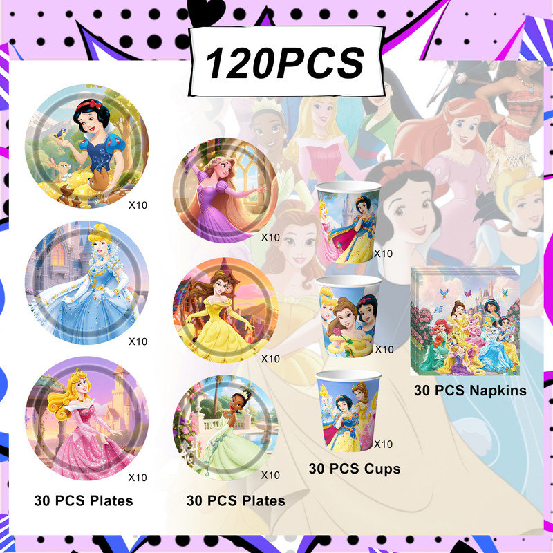 120Pcs Princess Birthday Party Supplies