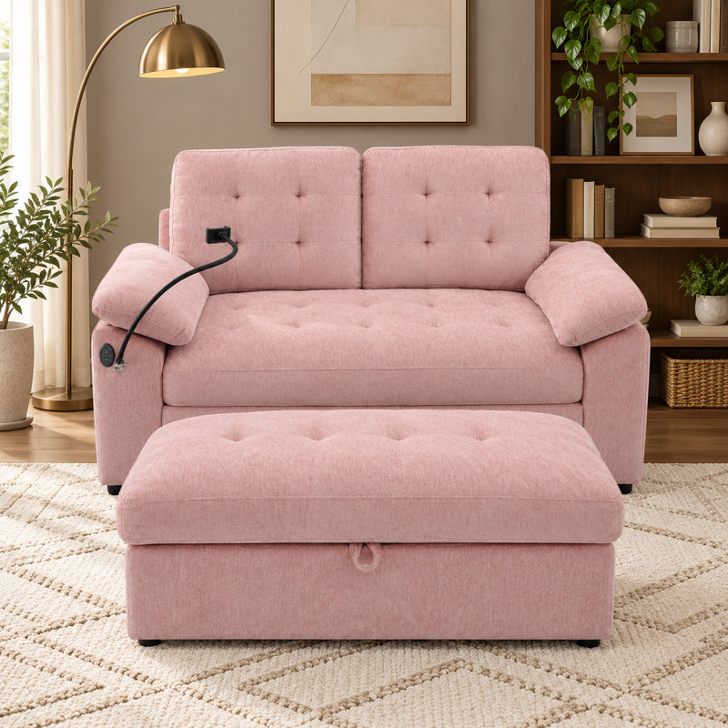 Causeuse en chenille de 56 po avec dossier réglable manuellement, repose-pieds de rangement, port de chargement USB et support pour téléphone Ordeluvique