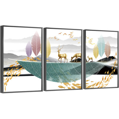 Luxueux aluminium encadré, ensemble de 3 reproductions d'art encadrées sur toile 3