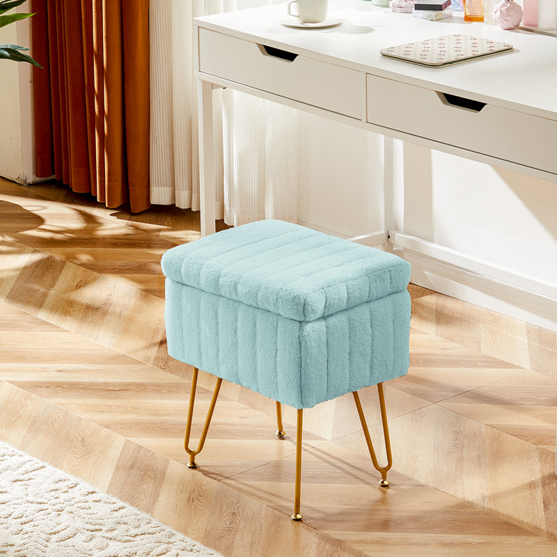 Tabouret de coiffeuse moderne avec 4 pieds en métal et rangement, repose-pieds multi-usage pour chambre de maquillage