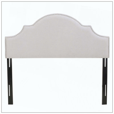 Upholstered Headboard With Durable Metal Legs Adjustable Height And Nailhead Trim For Bedroom