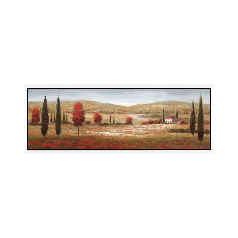 Tuscan Poppies I by Nan - Panoramic Painting on Canvas, 152.4 cm H x 50.8 cm W, White Framed Canvas