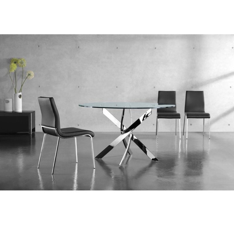 Round Glass Top Metal Base Dining Table