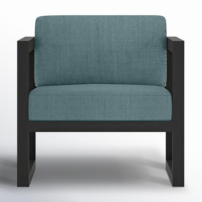 Avion 3 Piece Sofa Loveseat Set, Cast Lagoon Sunbrella® Plainweave, Black