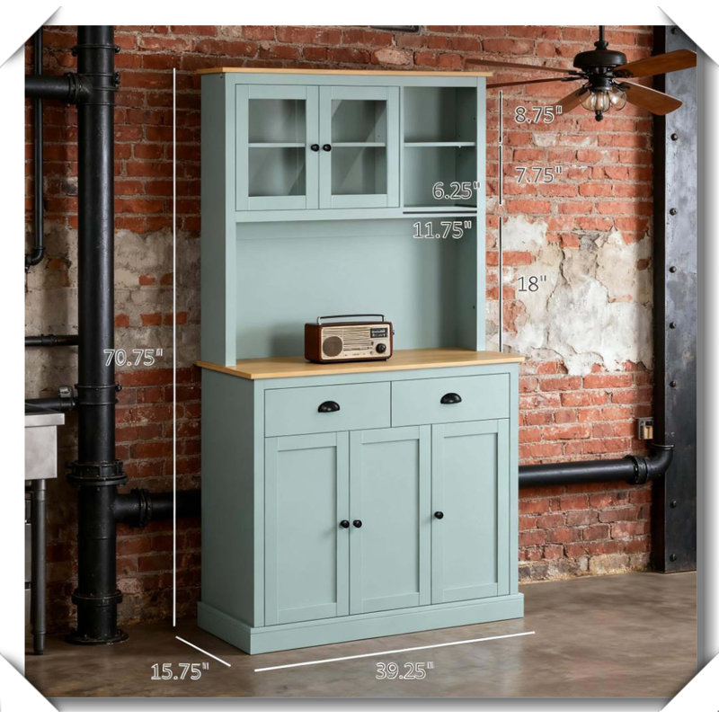 Kitchen Pantry Storage Cabinet Buffet Hutch Drawers Glass Doors Adjustable Shelves Anti-Tipping
