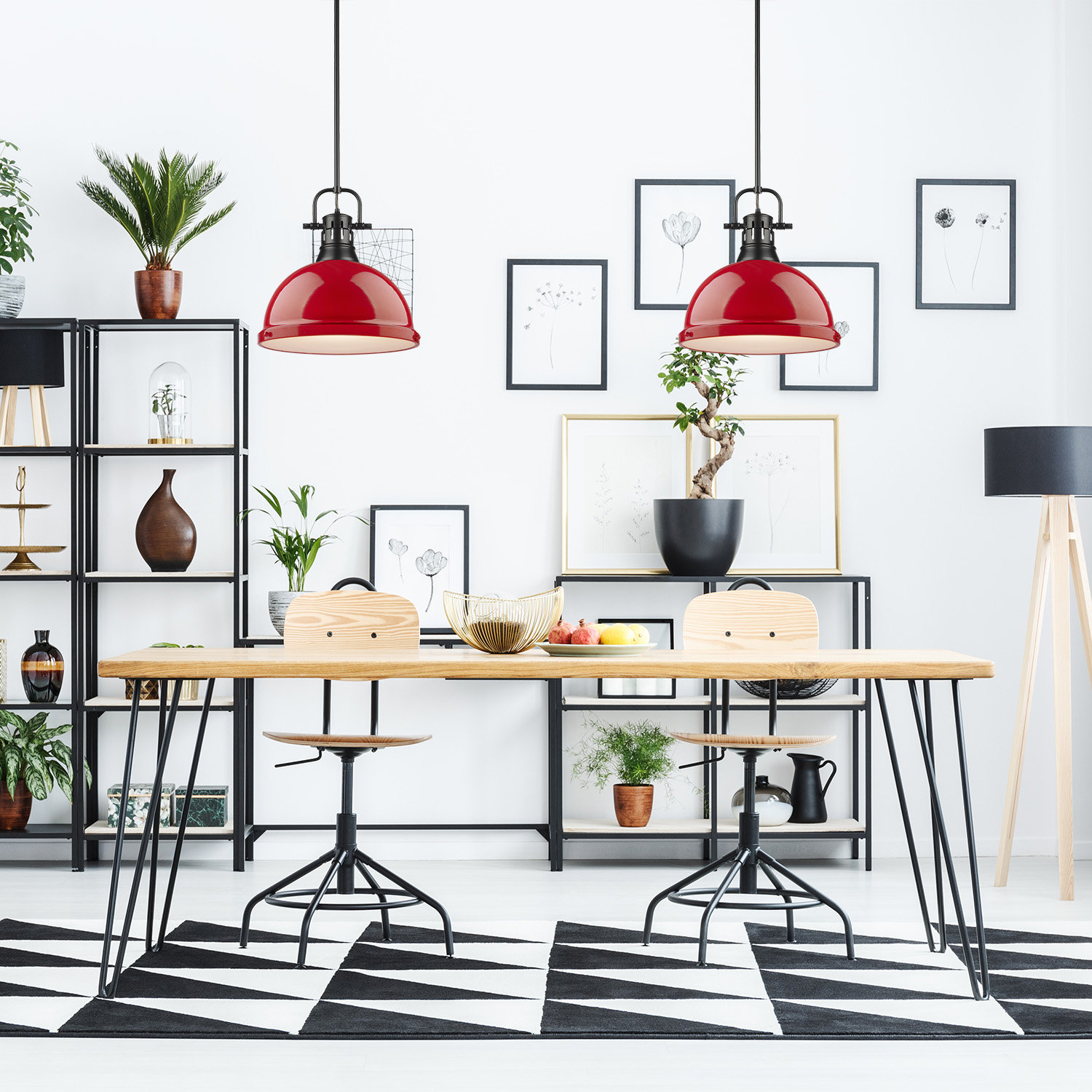 Calico Dimmable Single Light Pendant, Red, Matte Black