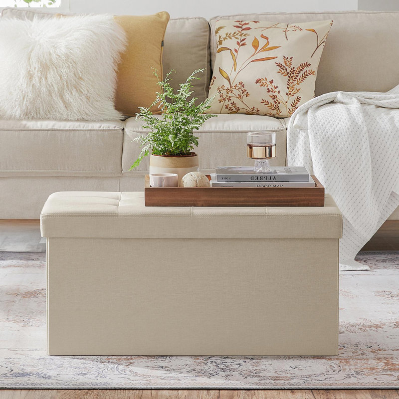 Banc de rangement avec repose-pieds pliant, Blanc, Tissu Oxford