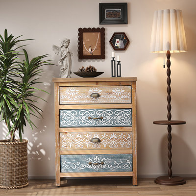 Commode 4 tiroirs, coffre de rangement rustique pour chambre à coucher, salon