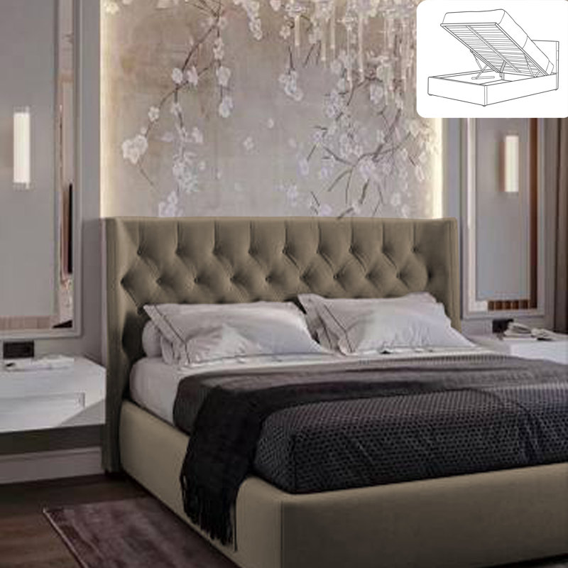 Rebeca Wingback Ottoman Storage Bed - Plush Velvet Gas Lift Bed Frame with Headboard, Coffee, Single (3')