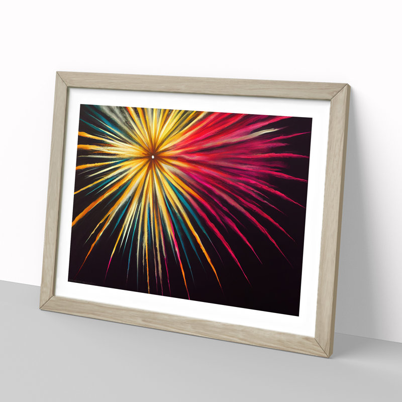 Euphoric Fireworks - Framed Print, 25cm H x 34cm W x 2cm D, Oak