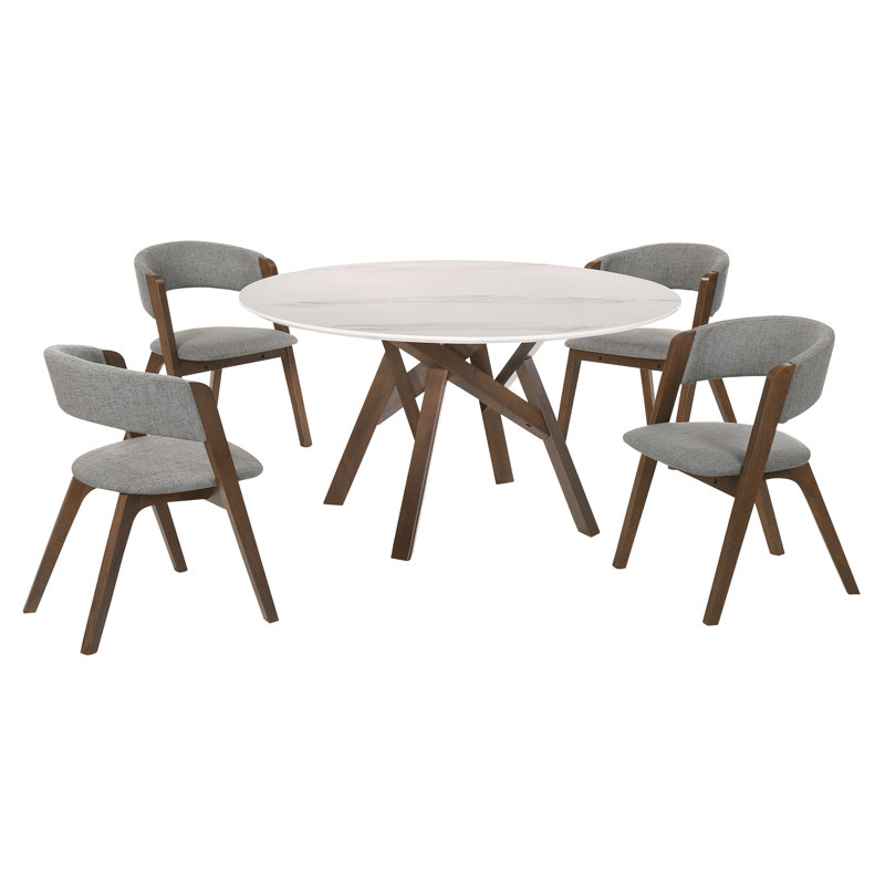 Ensemble de salle à manger 5 pièces Schorr, Blanc, Noyer, Noyer