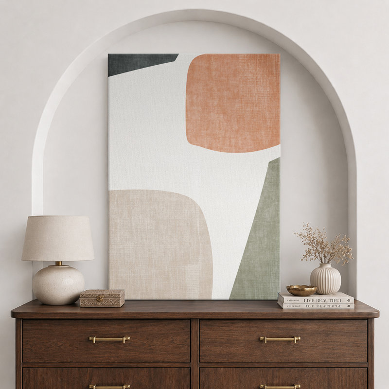 Forme de milieu de siècle «Œuvre de blocs de couleurs abstraites discrètes, images murales neutres et vibrantes, art mural impression sur toile encadrée»