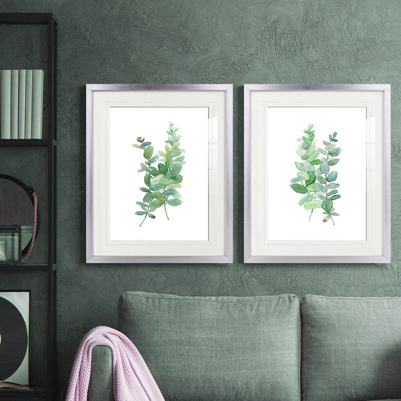 " Eucalyptus I " 2 - Pieces, Silver Framed Paper, White Mat