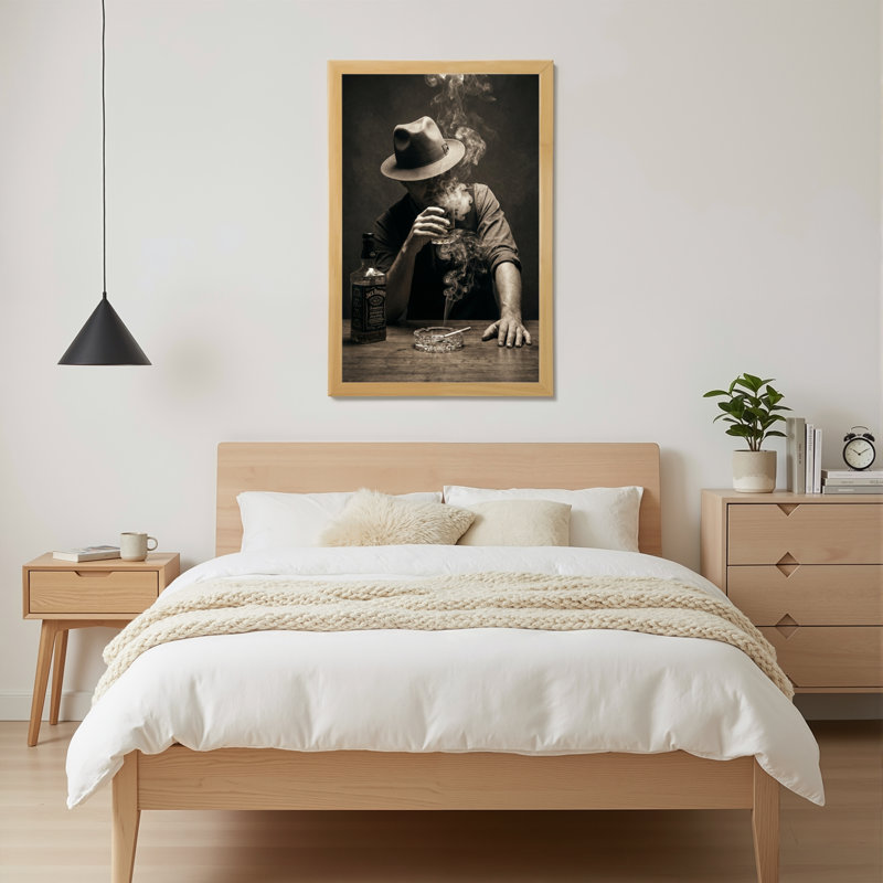 Art mural sur toile en bois naturel pour salon, chambre à coucher, bureau ou vestibule - décoration murale décorative avec homme qui fume