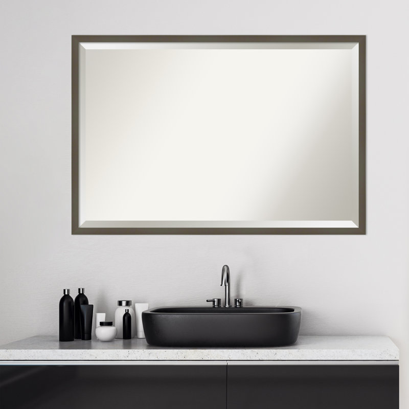 Miamitown Flat Wall Mirror, 37.25" x 25.25", Matte Gray