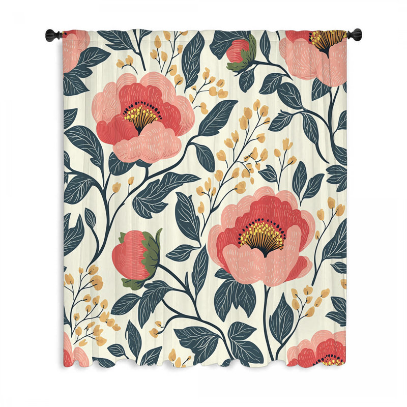 Rideaux pivoines, voilages à motif floral et voilages - 1 panneau, L 50 po x L 84 po