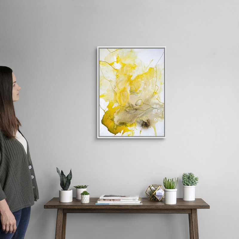 Ligne jaune-reproduction d’art sur toile, Cadre blanc, H 26 po x l 20 po x P 1,75 po