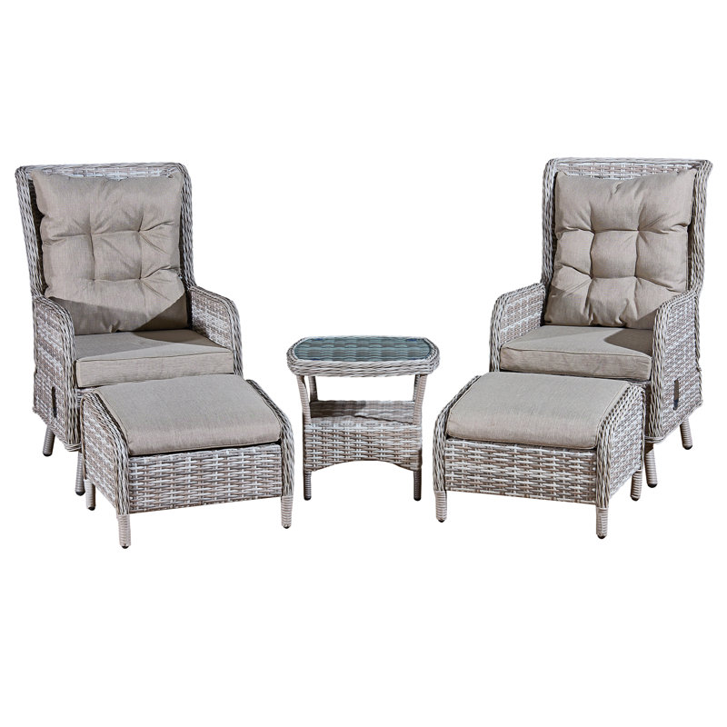 Majorca Rattan 2 Seat Recliner Tea for Two Set in Dove Grey with Stools