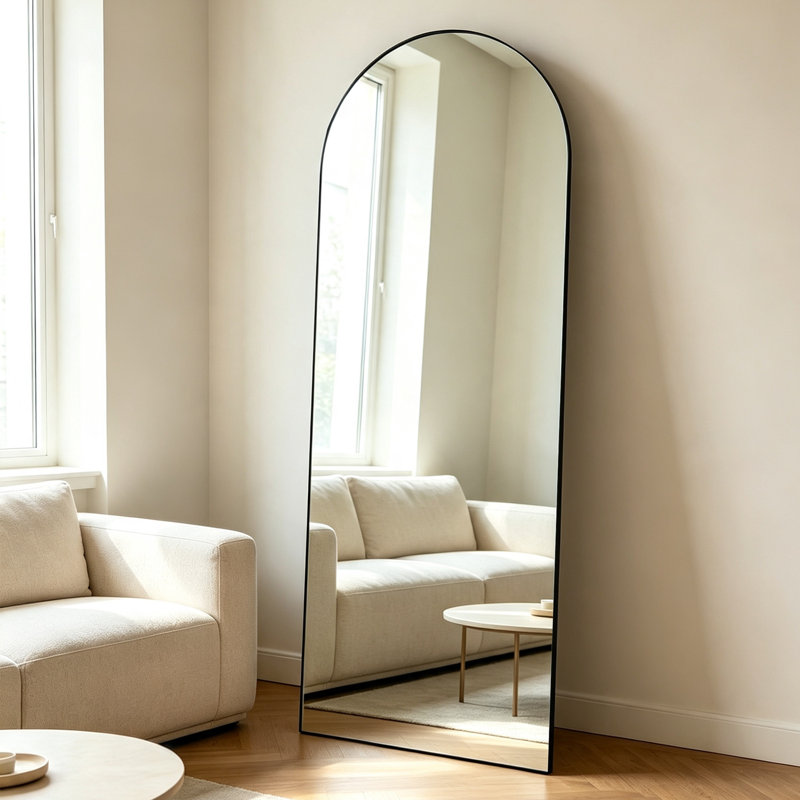 Full Length Mirror, 56"x16" Arch Floor Mirror with Stand, Black Arched Full Body Standing or Leaning Mirror for Bedroom, Living Room
