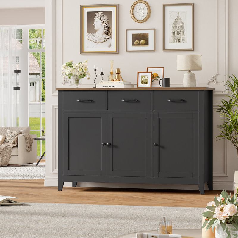 Zosia 47.2" Modern Sideboard Buffet, Credenza Storage Cabinets With Adjustable Shelves And Three Drawers, Black