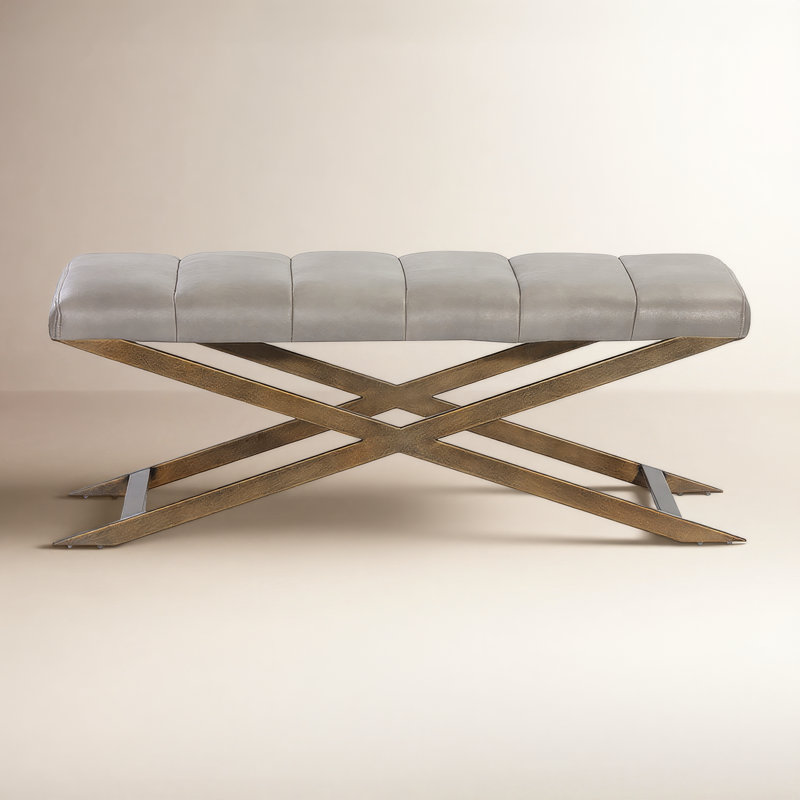 Madigan Faux Leather Upholstered Bench, Grey Performance