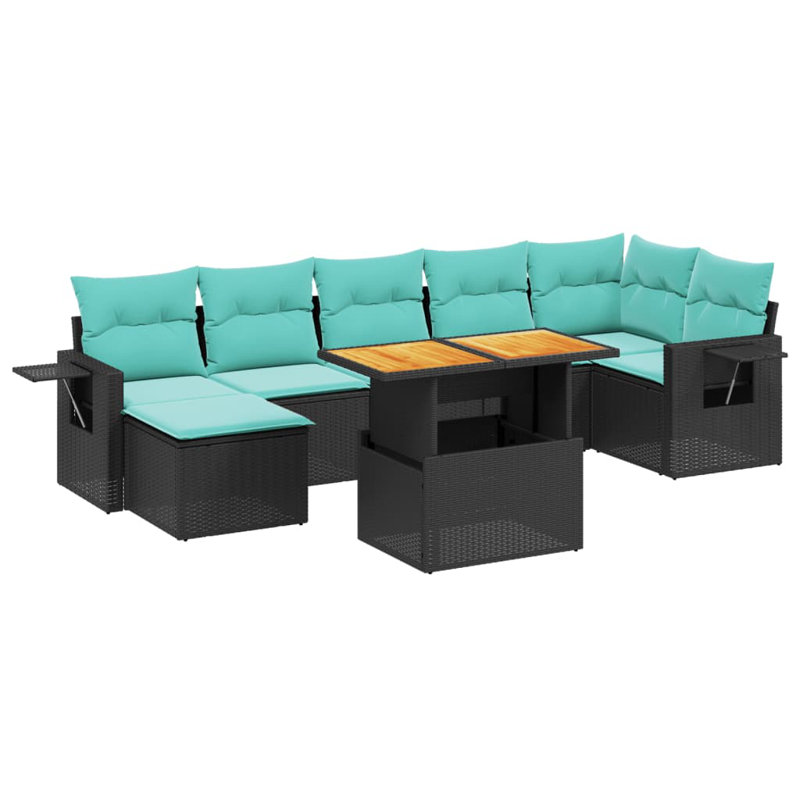  Ensemble de canapé de patio 8 pièces avec coussins en rotin de polyester, Noir, Vert