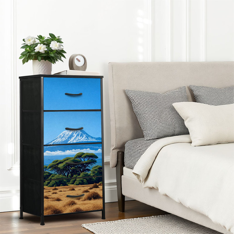 4 Drawer Dresser for Bedroom, Narrow Chest of Drawers, Wooden Top and Study Iron Frame 18"x37.5"-(WxH)
