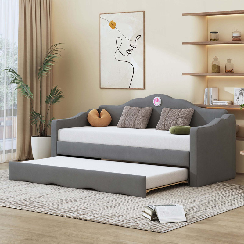 Lit de jour rembourré avec couchette, Gris