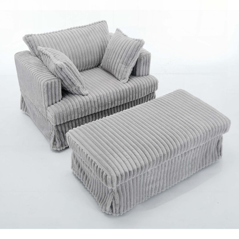 Fauteuil en velours côtelé avec repose-pieds, Velours côtelé gris pâle