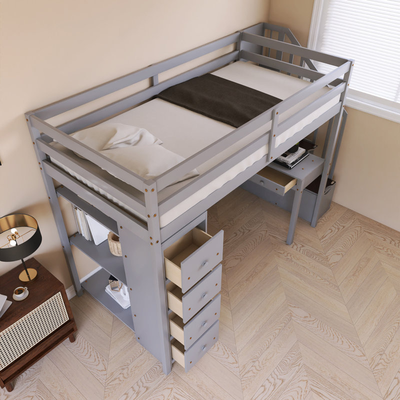 Lit mezzanine simple avec bureau Wood, gris