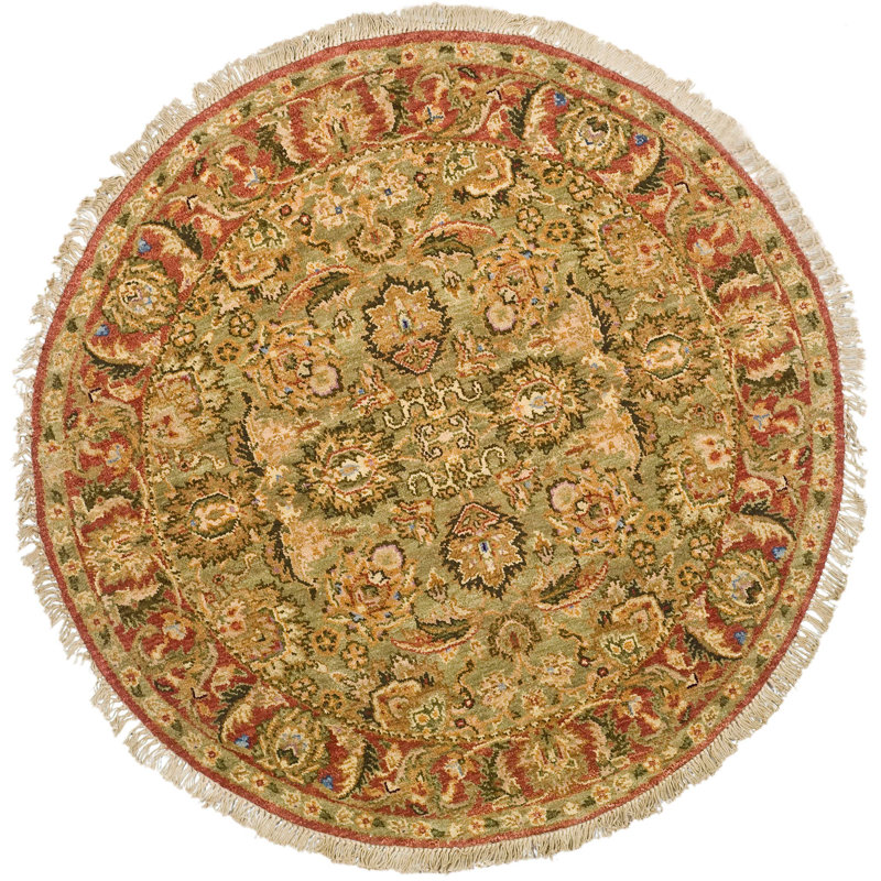 Tapis oriental vert / jaune / rouge Albirda, Rond 6 pi