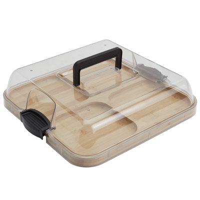 Denmark Tools for Cooks 4-Section Bamboo Charcuterie Board with Locking Plastic Lid and Handle