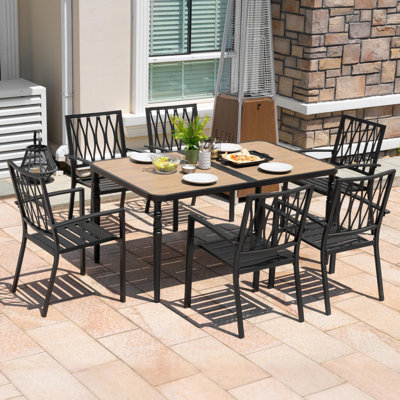 Patio Metal Dining Set With 6 Stackable Chairs And Umbrella Hole