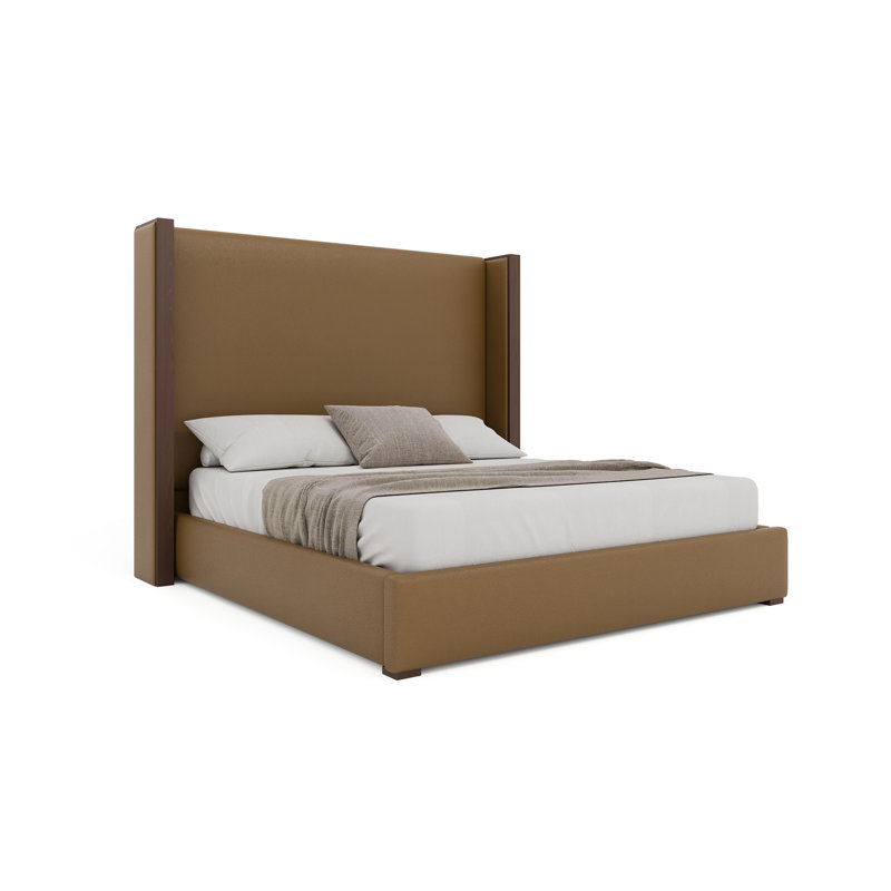 Diland Vegan Leather Wingback Bed, King, Caramel/Brown