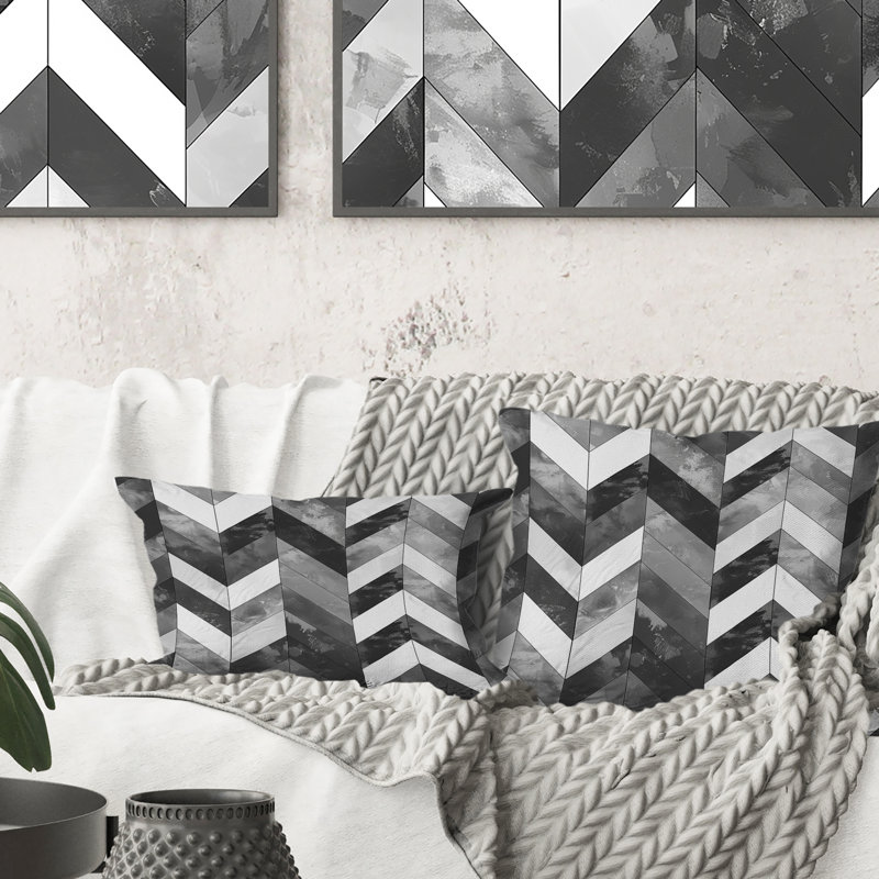 Grey White Chevron Print - Modern Throw Pillow, 16"H x 16"W