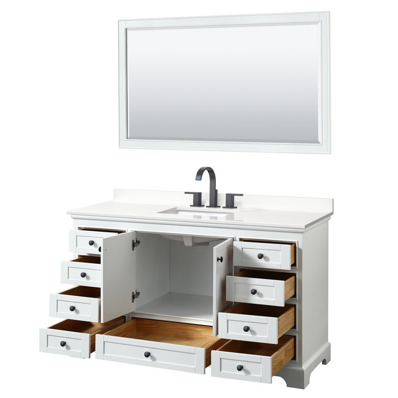 Ensemble de meuble-lavabo simple autoportant 48 po avec plateau en quartz Deborah, WDX13581, Espresso foncé, Chrome poli