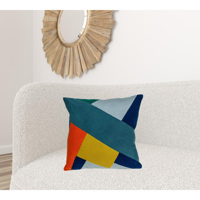Coussin décoratif à fermeture à glissière géométrique bleue 100% coton 20 po x 20 po