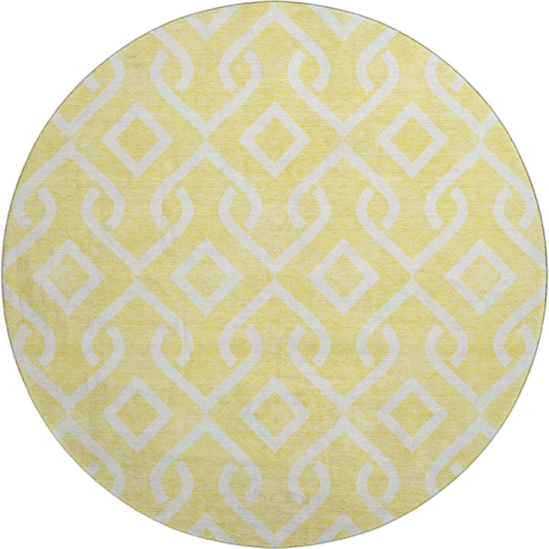 Premium Machine Washable Cerrito Yellow Rug, Round 8'