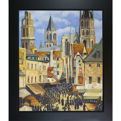 «The Old Market at Rouen and The Rue De l'Epicerie» par Camille Pissarro - Peinture sur toile encadrée
